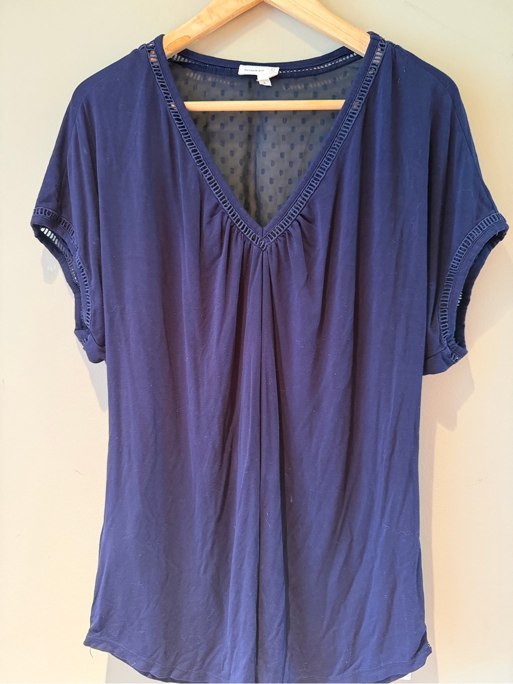 Anthropology Meadow Rue V-Neck Short Sleeve Navy Top size L